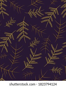 Seamless Vector Pattern. Background Texture with Yellow Herb Elements. Herb Background Concept.