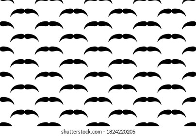 Seamless vector pattern, background or texture with black curly vintage retro gentleman mustaches on white background. For websites, desktop wallpaper, blog, web design