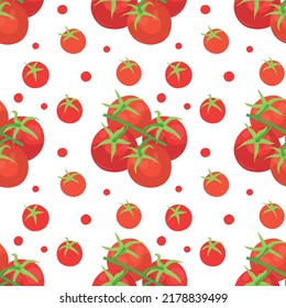 Seamless vector pattern background of tomatoes made of simple illustrations.