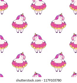 Seamless vector pattern, background, wallpaper with funny unicorns.