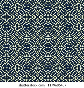 Seamless vector pattern in bali batik style on the dark navy background.