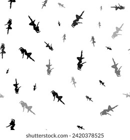 Seamless vector pattern with ballerina symbols, creating a creative monochrome background with rotated elements. Vector illustration on white background