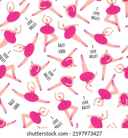 Seamless vector pattern with ballerinas in different positions.