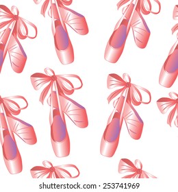 Seamless vector pattern with ballet pointe shoes on a white background