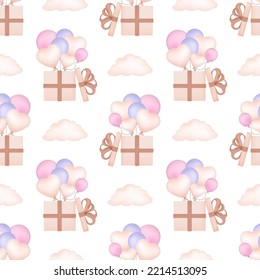 Seamless vector pattern with balloons. Baby shower party ornament. Gentle pattern for babies and newborns.