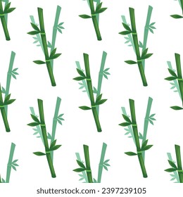 Seamless vector pattern with bamboo branches on a white background.
