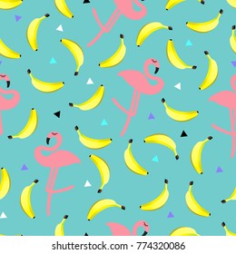 
Seamless vector pattern with bananas and flamingos.