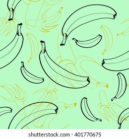 Seamless vector pattern of  bananas on a mint background.