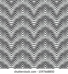 Seamless vector pattern with bands. Modern texture with wavy black lines. Fur zebras. Design wallpaper, fabrics, packaging paper, poster, print