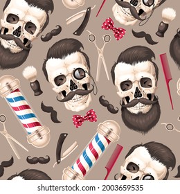 Seamless vector pattern with barber shop supplies