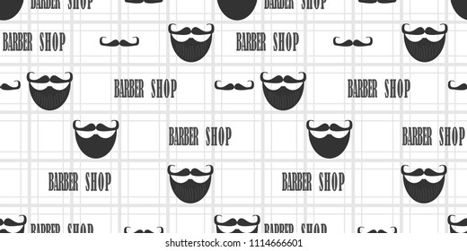 Seamless vector pattern of barbershop. Pattern with a beard, mustache and an inscription barbershop.