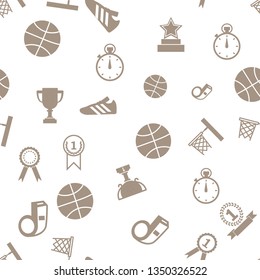 Seamless vector pattern with basketball sport equipment, isolated on white. Vector illustration 