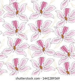 Seamless vector pattern with bauhinia, national flower of Hong Kong.