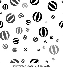 Seamless vector pattern with beach ball symbols, creating a creative monochrome background with rotated elements. Vector illustration on white background