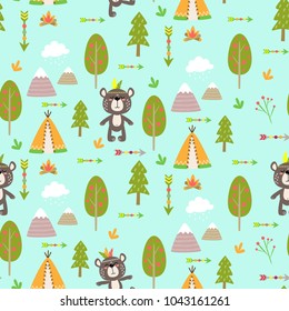 seamless vector pattern bear in the forest