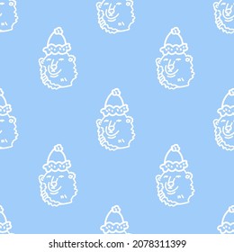 Seamless vector pattern with bears in white line on blue isolated background.Decorative,festive,repeating hand drawn style print.Design for textiles,wrapping paper,packaging,fabric.