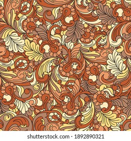 seamless vector pattern of beautiful curlicues and floral elements