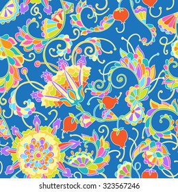 Seamless vector pattern with beautiful delicate flowers and romantic curls.Can be used for fabrics, wallpapers, greeting and invitation cards, stickers, ornamental template for design and decoration. 