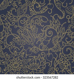 Seamless vector pattern with beautiful delicate flowers and romantic curls.Can be used for fabrics, wallpapers, greeting and invitation cards, stickers, ornamental template for design and decoration. 