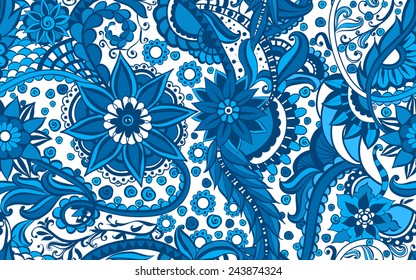 Seamless vector pattern with beautiful  fantasy flowers in doodle style.