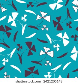 Seamless vector pattern with beautiful flowers on blue background. Simple hand drawn floral wallpaper design. Decorative artistic fashion textile.