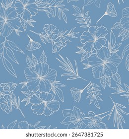 Seamless vector pattern of beautiful flowers, ideal for floral designs, backgrounds, textiles, invitations, and craft projects. Elegant and versatile for all creative needs.