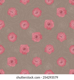 Seamless vector pattern with beautiful pink roses. Shading graphics. Can be used for pattern fills, wallpapers, web page, surface textures