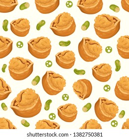 seamless vector pattern of beautiful walnuts