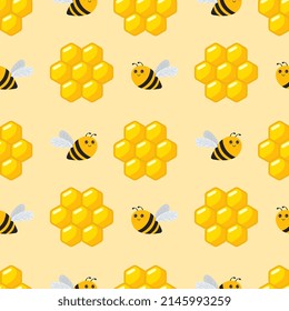 Seamless vector pattern with bee and honeycomb. Baby background for wrapping paper,  greeting cards, design.