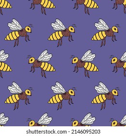 Seamless vector pattern with bees. Decoration print for wrapping, wallpaper, fabric, textile.