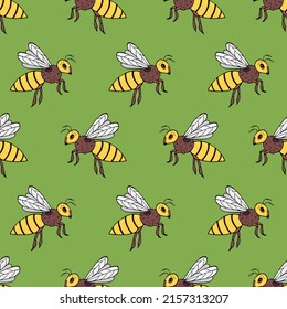 Seamless vector pattern with bees. Decoration print for wrapping, wallpaper, fabric, textile. 
