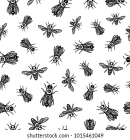seamless vector pattern with bees. bees with eye. occult bees and fly.