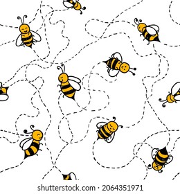 Seamless vector pattern of bees on white backgeound