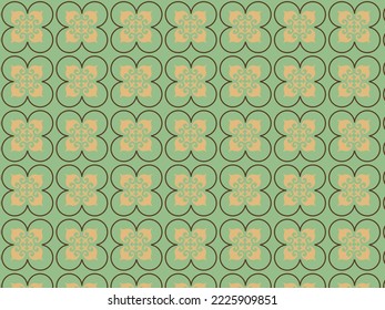 Seamless vector pattern in beige geometric ornamental style on green background