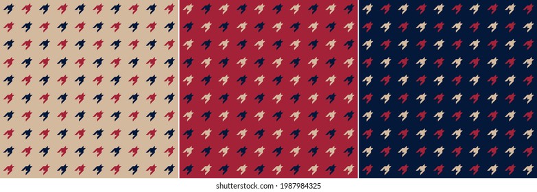Seamless vector pattern in beige, navy blue, red with houndstooth checks. Geometric background graphic for spring autumn scarf, coat, dress, bag, other modern fashion textile or paper design.