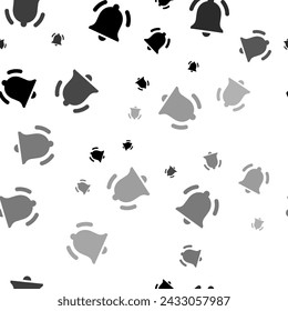 Seamless vector pattern with bell symbols, creating a creative monochrome background with rotated elements. Vector illustration on white background