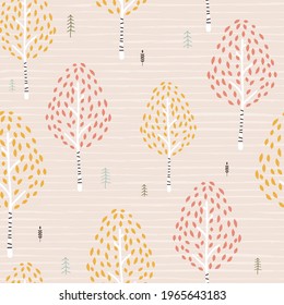 Seamless vector pattern with Bellamy birches .Vector illustration of an abstract background of a forest landscape.