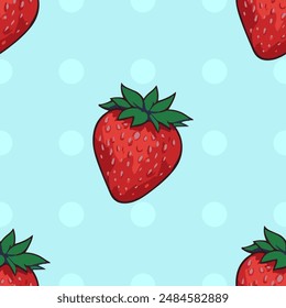 Seamless vector pattern with berries on polka dot background