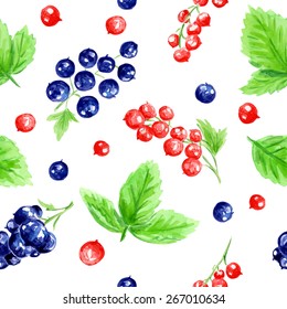 Seamless vector pattern with berries. Watercolor background. Currant.