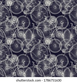 Seamless vector pattern with bicycle sketch silhouettes