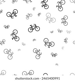 Seamless vector pattern with bicycle symbols, creating a creative monochrome background with rotated elements. Vector illustration on white background