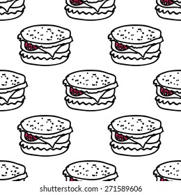 Seamless vector pattern with big burgers on white background
