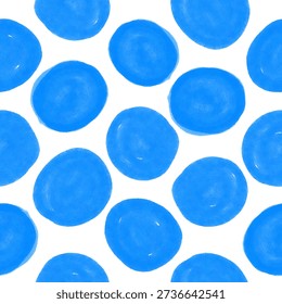 Seamless Vector Pattern With Big Hand Drawn Blue Dots Isolated on a White Background. Polka Dots Repeat Print ideal for Baby Boy Product, Wallpaper, Fabrics. Irregular Geometric Pattern. RGB.