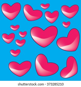 Seamless vector pattern of the big hearts on blue background.