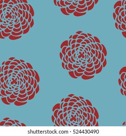 Seamless vector pattern with big red flower on blue for ceramics, wrapping, kraft, textile, cards, fabric