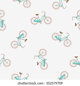 Seamless vector pattern of the bike on a light gray background.