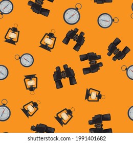 Seamless vector pattern with binoculars and compasses.