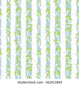 Seamless vector pattern with birch trees in the forest.