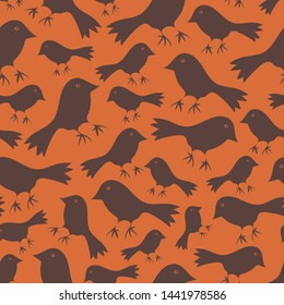Seamless vector pattern with bird silhouette on brown background. Simple decorative wallpaper design. Animal fashion textile.