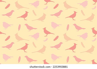 Seamless vector pattern of birds. Background with birds and feathers Beautiful soft modern background